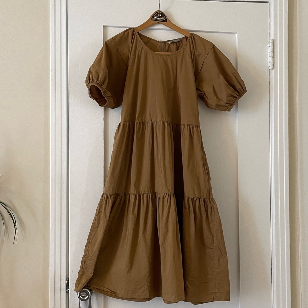 Everlane Tiered Cotton Dress — Size 00, Golden Olive
